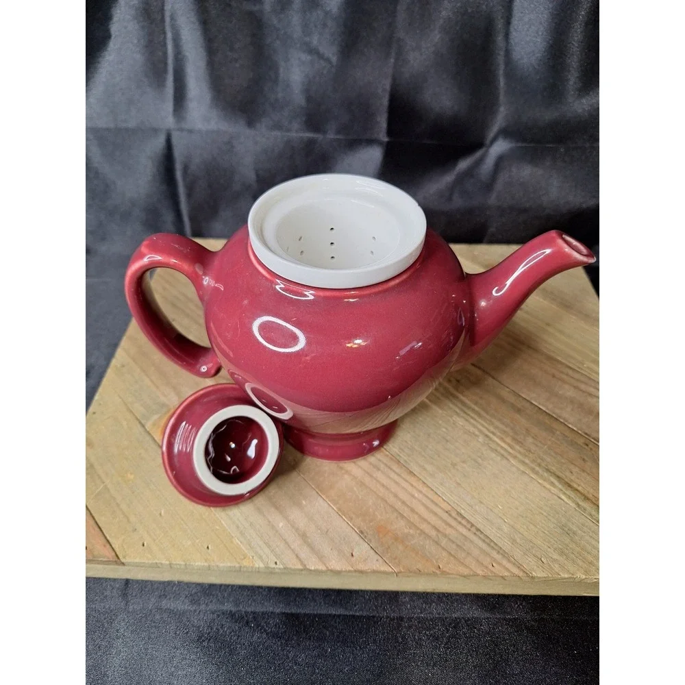 Vintage 1930s McCormick Tea Baltimore Md Ceramic Teapot with Infuser Burgundy